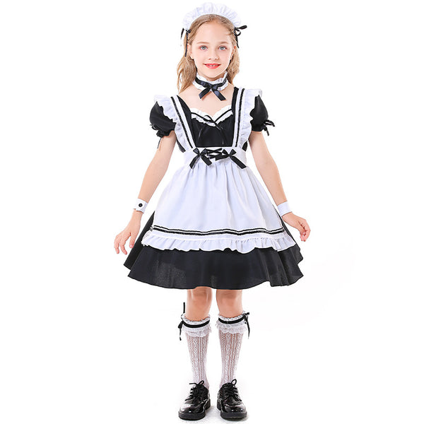 2023 Kids Girls Maid Costume Black and White Maid Dress Costume For Halloween Stage Perfomance Costume