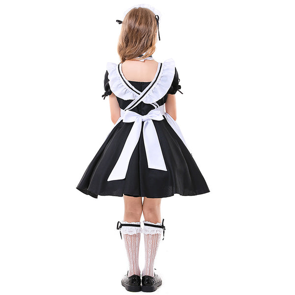 2023 Kids Girls Maid Costume Black and White Maid Dress Costume For Halloween Stage Perfomance Costume