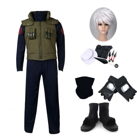Hatake Kakashi Whole Set Costume+Wigs+Shoes+Gloves+Mask Accessories Halloween Costume Outfit Set