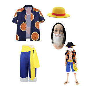 Anime One Piece Dressrosa Arc Straw Hat Monkey D. Luffy Disguise Costume Full Set With Hat and Beard