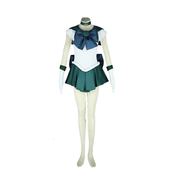 Anime Sailor Moon Michiru Kaiou Sailor Neptune Full Set Cosplay Costume+Wigs+Shoes Set