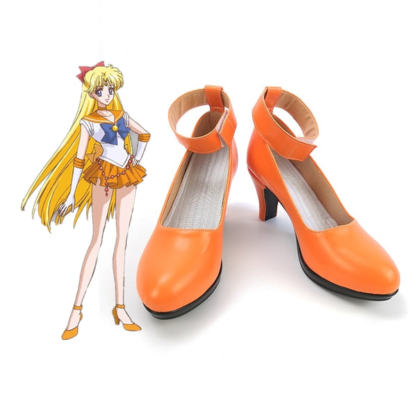 Anime Sailor Moon Minako Aino Sailor Venus Full Set Cosplay Costume With Wigs and Shoes Halloween Outfit Set