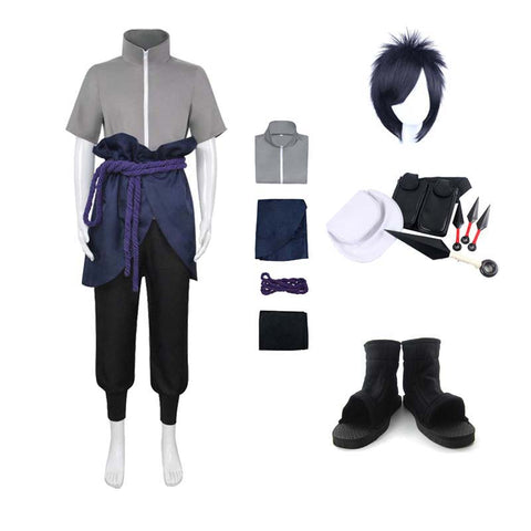Sasuke Uchiha Whole Set Cosplay Costume+Wigs+Costume Accessories+Cosplay Shoes