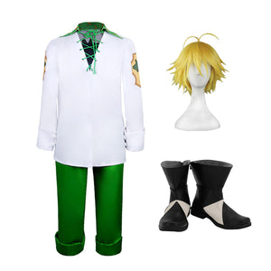 The Seven Deadly Sins Dragon's Sin of Wrath Meliodas White Costume+Wigs+Shoes Halloween Carnival Cosplay Outfit Set