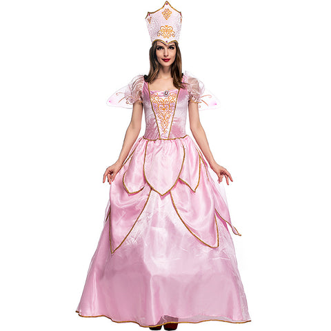 Adult Women Pink Flower Fairy Queen Dress Costume For Halloween/Stage Performance/Party