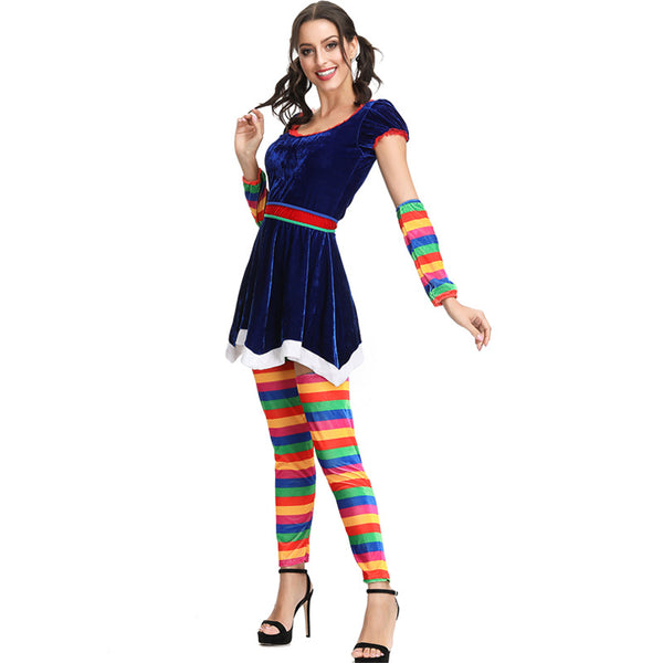 Rainbow Color Women Clown Suit Cosplay Costume