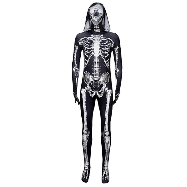 2023 Child Adult Halloween Dress Up Costume Skeleton Man Zentai Black and White Skeleton Costume Jumpsuit