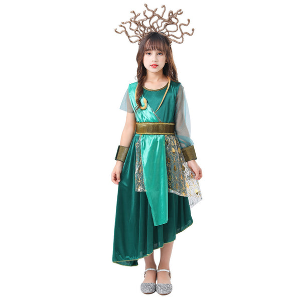 2023 Child Ancient Greek Mythology Snake Hair Banshee Costume Girls Medusa Green Dress Halloween Costumes
