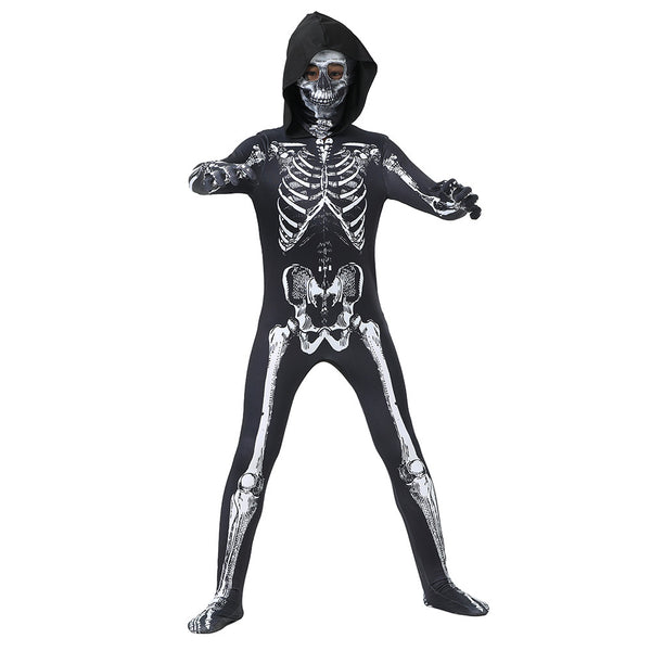 2023 Children's Halloween Skeleton Cosplay Hooded Zentai Costume Boys and Girls Halloween Carnival Party Costumes