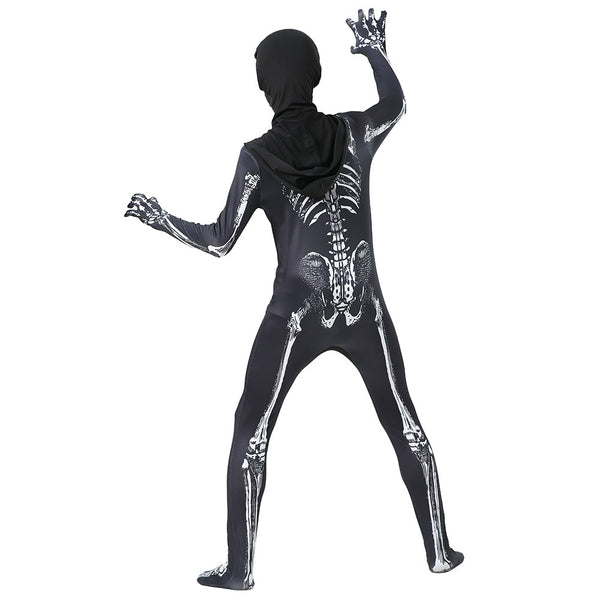 2023 Children's Halloween Skeleton Cosplay Hooded Zentai Costume Boys and Girls Halloween Carnival Party Costumes