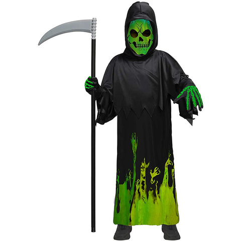 2023 Glow in the Dark Grim Reaper Costume Kids Halloween Party Cosplay Death Costume and Scythe Props