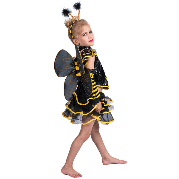 2023 Halloween Kids Girls Bee Costume Black Bee Dress with Wings Cosplay Costume