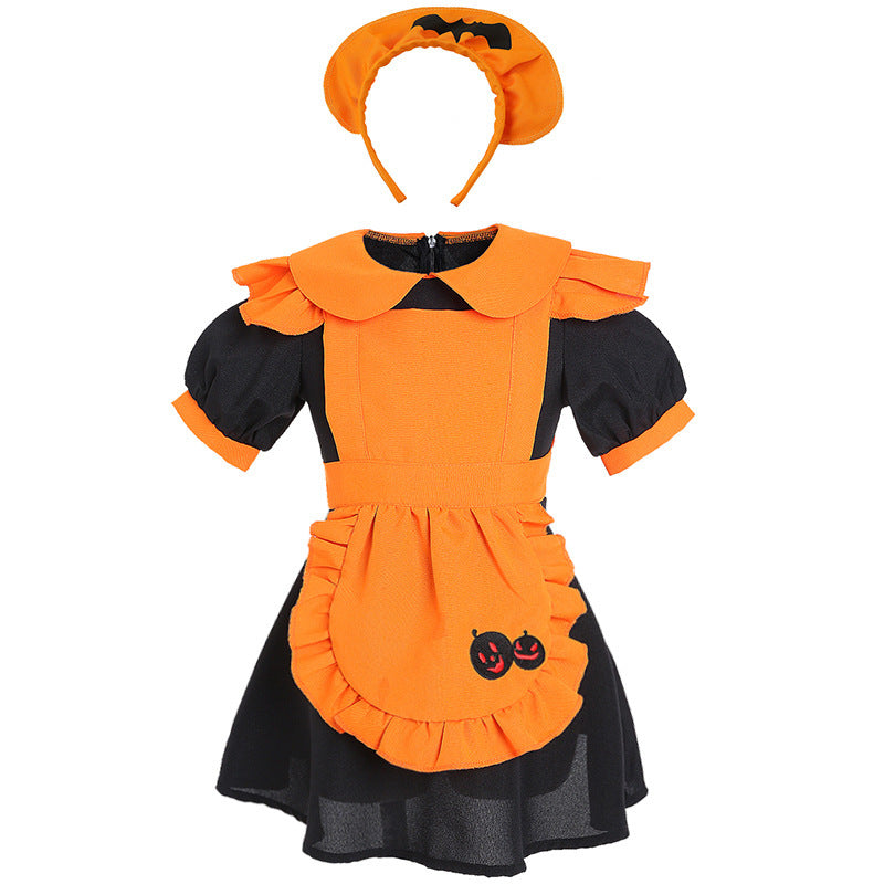 2023 Halloween Kids Girls Pumpkin Dress Halloween Stage Performance Costume