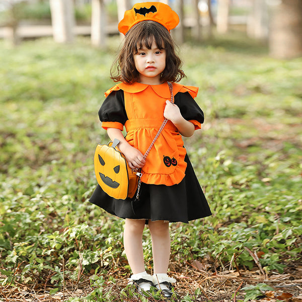 2023 Halloween Kids Girls Pumpkin Dress Halloween Stage Performance Costume