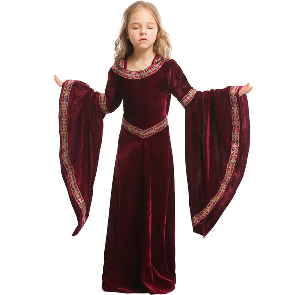 2023 Halloween Kids Vampire Costume Girls Performance Costume Burgundy European Medieval Costume