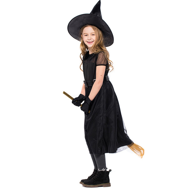 2023 Kids Girls Halloween Witch Costume Black Mesh Little Witch Child Performance Costume