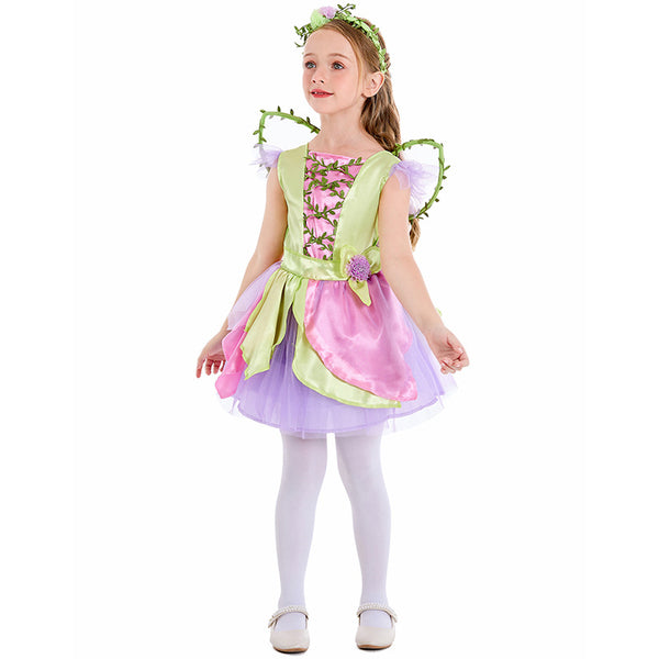 2023 Kids Halloween Butterfly Wings Princess Dress With Wings Costume Girls Pink Flower Fairy Stage Costume