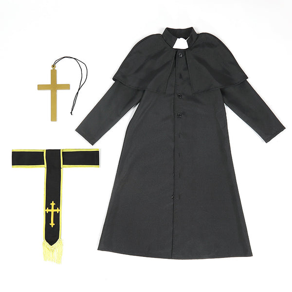 2023 Kids Halloween Costume Girls Boys Black Robe Priest Costume Choir Stage Performance Costume