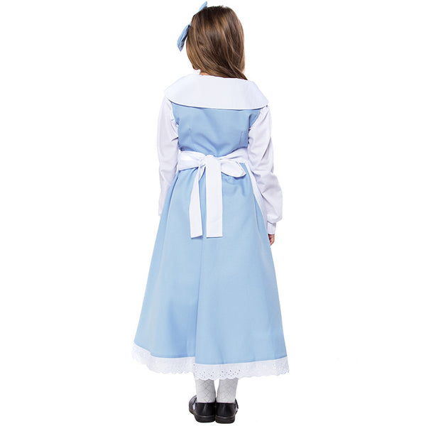 2023 Kids Halloween Costumes Belle Blue and White Dress Costume Girls Halloween Stage Performance Costume