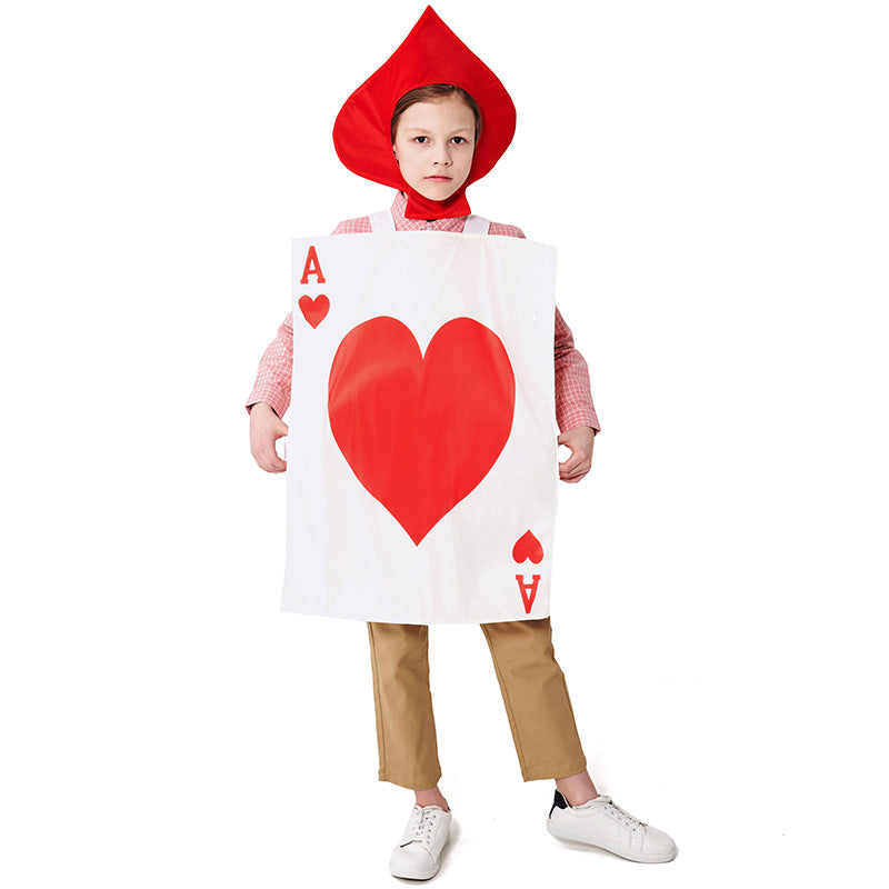 2023 Kids Halloween Costumes Poker Ace of Hearts Costume Girls Boys Cosplay Outfit Stage Performance Costume