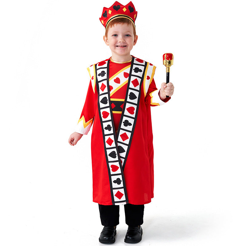 2023 Kids Halloween Costumes Poker Red King Card Costume Set Kids Fairytale Role Play Performance Costume