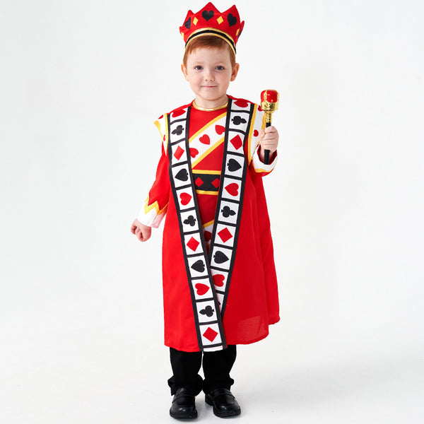 2023 Kids Halloween Costumes Poker Red King Card Costume Set Kids Fairytale Role Play Performance Costume