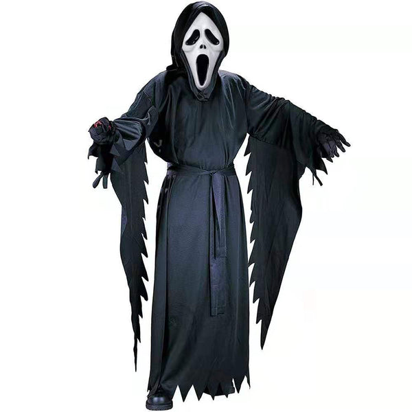 2023 Kids and Adults Screaming Face Death Costume Black Robe With Mask Halloween Scary Costume Outfit