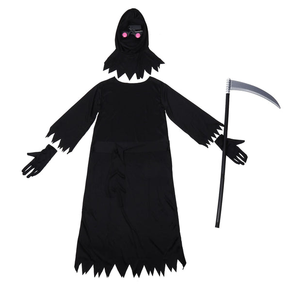 2023 New Kids Halloween Costume Red Light Eyes Reaper Costume Robe With Scythe Props For Girls Boys