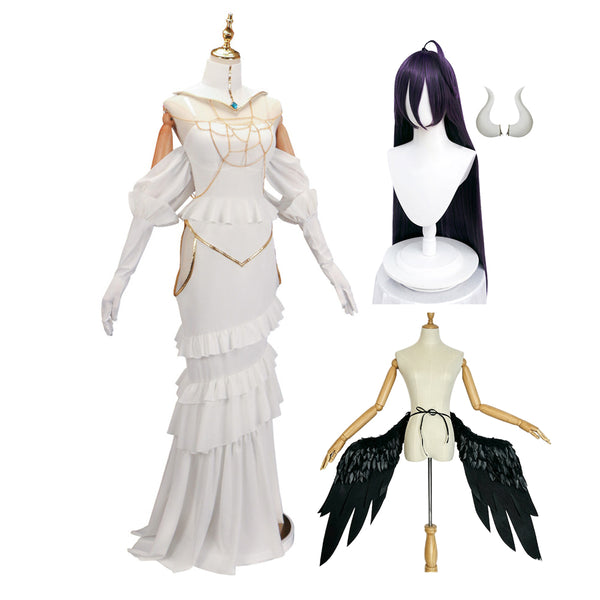 Albedo Costume Dress With Wigs Horns Wings Whole Set Women Girls Halloween Cosplay Outfit