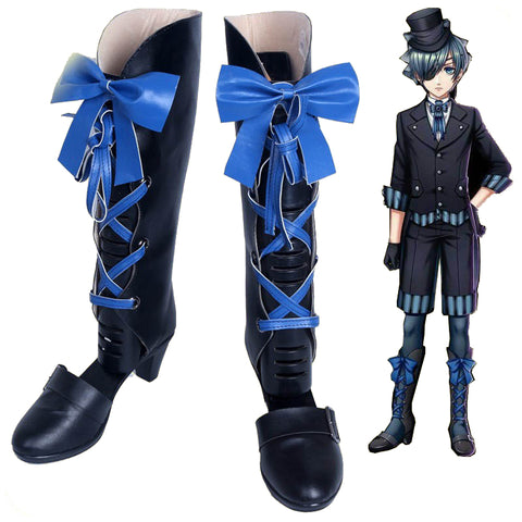 Anime Black Butler: Book of the Atlantic Earl Ciel Phantomhive Costume Shoes Blue PU Leather Boots Customized