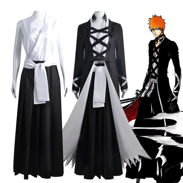 Anime Ichigo Fullbring Bankai Costume With Wigs+Straw Sandals Shoes+Mask+Socks Halloween Cosplay Outfit Whole Set