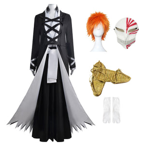 Anime Ichigo Fullbring Bankai Costume With Wigs+Straw Sandals Shoes+Mask+Socks Halloween Cosplay Outfit Whole Set