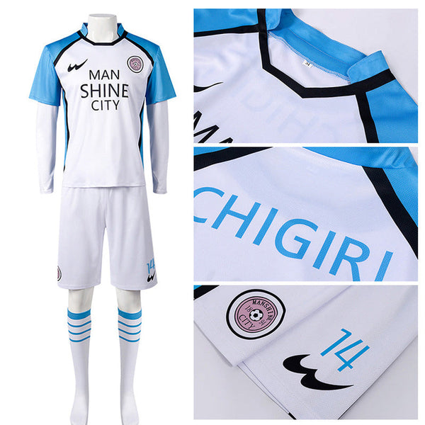 Anime Blue Lock Manshine City Reo Mikage White Jersey Uniform NO.14 Cosplay Outfit