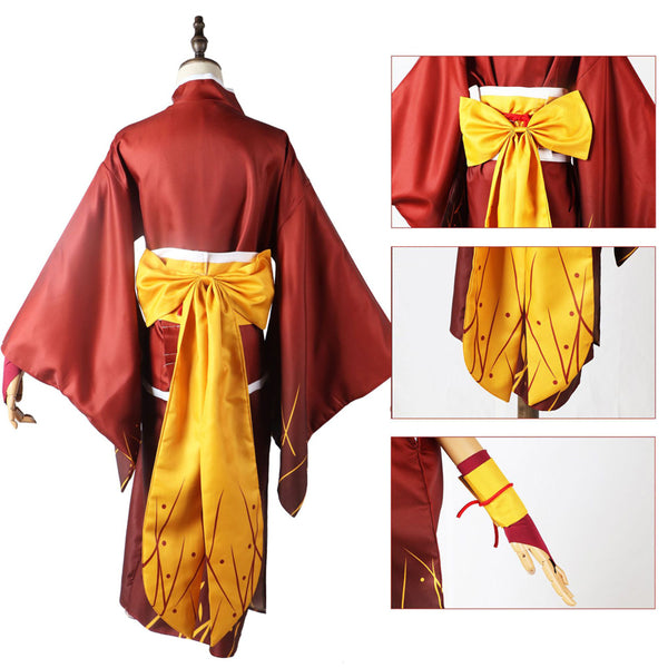 Anime Bungou Stray Dogs Izumi Kyouka Red Kimono Costume and Wigs Full Set Halloween Costume Outfit
