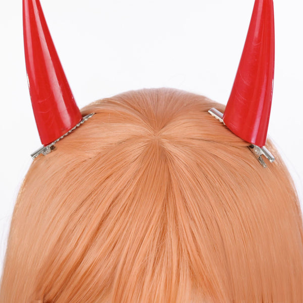 Anime Chainsaw Man Blood Fiend Power Wigs Cosplay Long Orange Wigs With Horns Hairpins