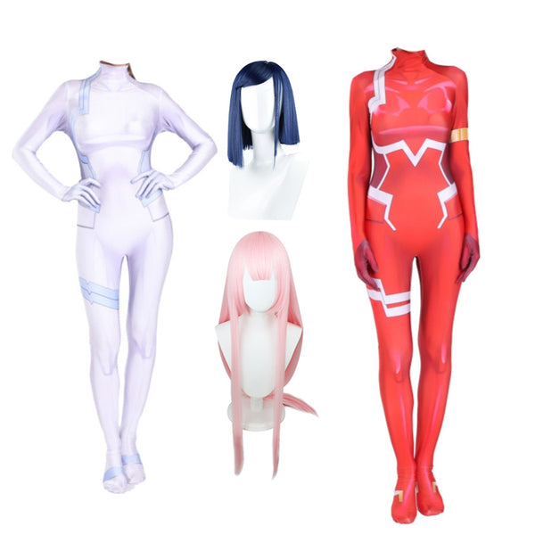 Anime Darling in the Franxx 015 Ichigo/Zero Two 002 Jumpsuit+Wigs Full Set Zentai Costume Outfit