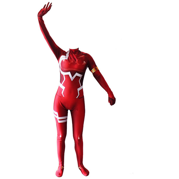 Anime Darling in the Franxx Zero Two 002 Red Jumpsuit Costume With Wigs and Headband Full Set Halloween Costume Zentai