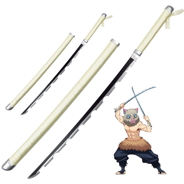 Anime Inosuke Full Set Costume+Wigs+Shoes+Mask+Double Blades Weapon Halloween Cosplay Outfit Whole Set