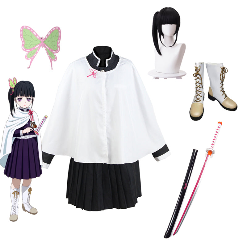Anime Demon Slayer Kimetsu no Yaiba Kanao Tsuyuri Costume+Wigs+Shoes+Weapon Sword Whole Set Cosplay Costume Outfit