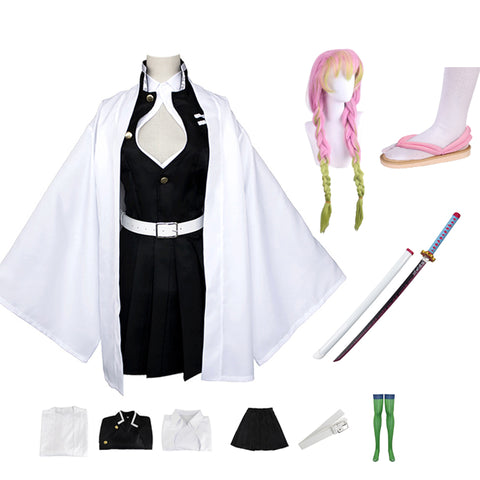 Anime Demon Slayer Kimetsu no Yaiba Mitsuri Kanroji Costume+Wigs+Shoes+Weapon Sword Whole Set Halloween Costume Set