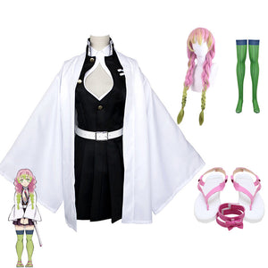 Mitsuri Kanroji Whole Set Costume With Wigs and PU Leather Shoes Cosplay Costume Outfit Set
