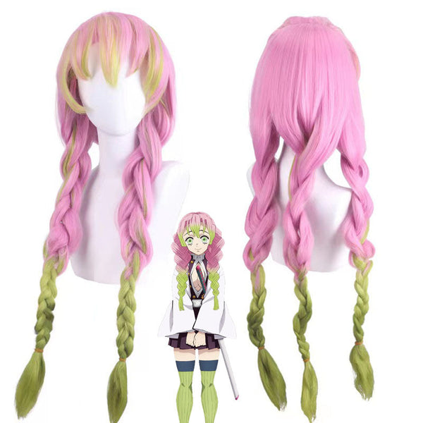Mitsuri Kanroji Whole Set Costume With Wigs and PU Leather Shoes Cosplay Costume Outfit Set