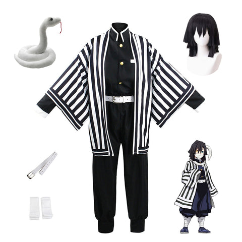 Anime Demon Slayer Kimetsu no Yaiba Obanai Iguro Costume With Wigs and Toy Snake Porps Full Set Halloween Cosplay Outfit