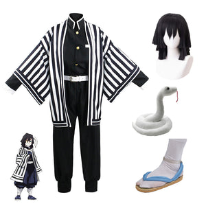 Anime Demon Slayer Kimetsu no Yaiba Obanai Iguro Whole Set Cosplay Costume+Wigs+Shoes+Toy Snake Halloween Cosplay Outfit