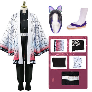 Anime Shinobu Kocho Cosplay Costume+Wigs+Shoes+Butterfly Hairdecor Full Set Halloween Carnival Costume