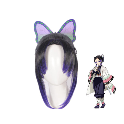 Shinobu Kocho Cosplay Wigs With Butterfly Hairdecor Costume Accessories