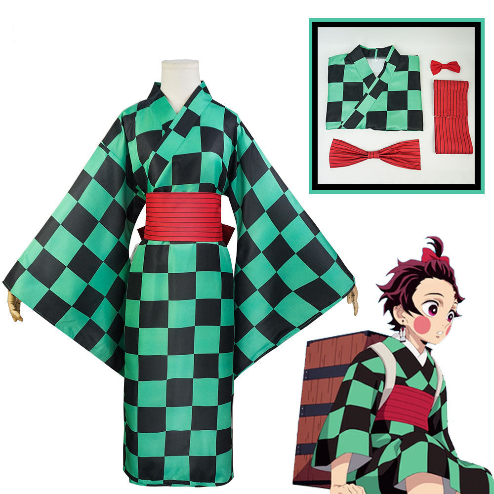 Anime Demon Slayer Kimetsu no Yaiba Tanjiro Kamado Kimono Dress Costum ...