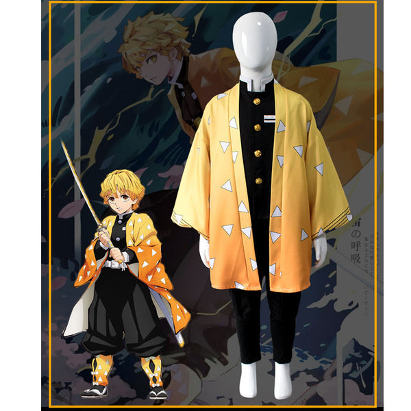 Anime Demon Slayer: Kimetsu no Yaiba Zenitsu Agatsuma Kids Costume Girls Boys Halloween Costume Outfit Set