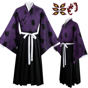 Anime Demon Slayer Upper Rank One Kokushibo Cosplay Costume Kimono Suit With Tattoo Sticker Cosplay Outfit