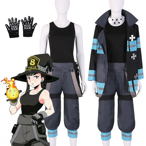Anime Fire Force Enen No Shouboutai No.8 Special Team Maki Oze Costume With Gloves Halloween Costume Outfit